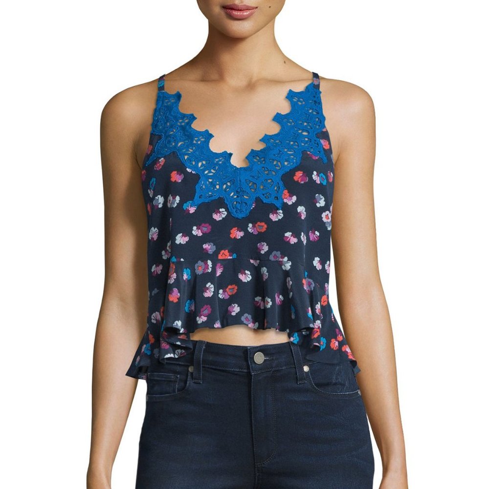 Rebecca Taylor Sakura Floral Peplum Tank, sz 2